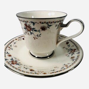 Noritake Ivory China Adagio 7237 Cup & Saucer Set Vintage Floral gold accents